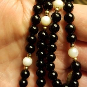 Onyx, Mother of Pearl, Gold Bead Necklace